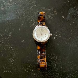 Women’s Fossil Watch w Tortoise Band and Rhinestone and Pearl Face